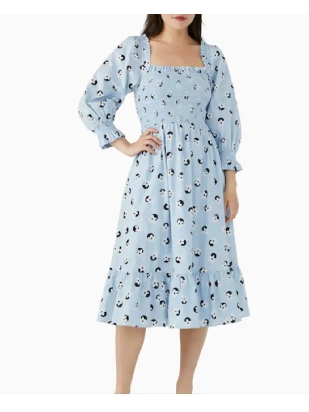 kate spade Light Blue Smocked Midi Dress with Panda Print